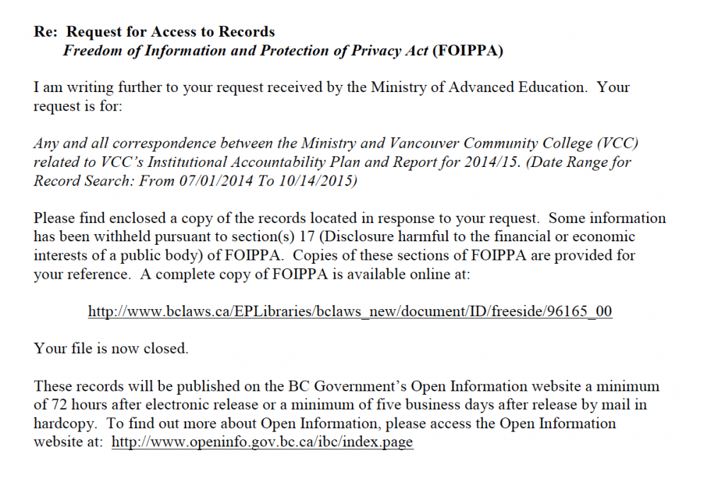 AVED FOI Response Institutional & Accountability Report